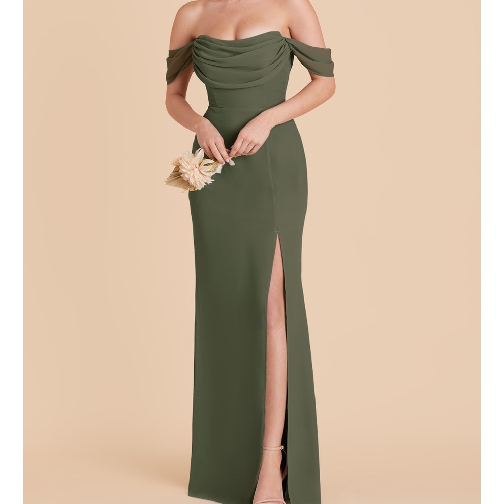 Elegant Olive Off-Shoulder Gown
